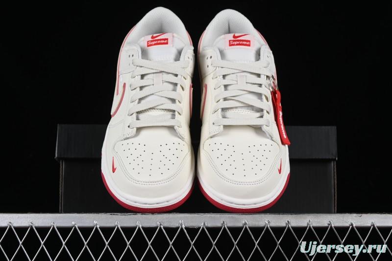 Nike SB Dunk Low Supreme Collaboration - Beige Red Mini Swoosh Anniversary Custom Low-Top Casual Skate Shoes - DJ2024-004