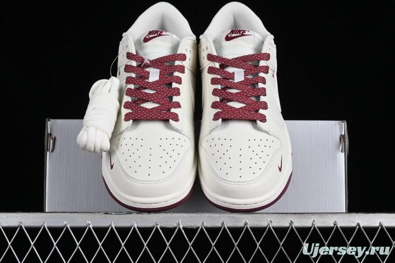 Nike SB Dunk Low Collaboration Three Swooshes Rice Wine Red Color Low-Top Casual Skateboarding Shoes - NK5639-322