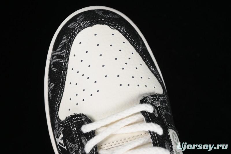 Nike SB Dunk Low LV Collaboration - Black Denim Print Anniversary Custom Low-Top Casual Sneakers - SJ2068-256