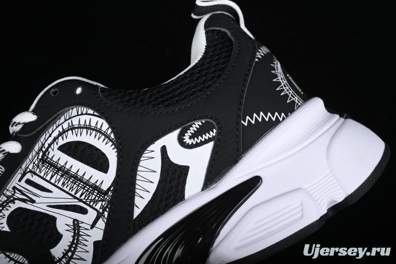 Dior Chrono Round Toe Lace-Up Lifestyle Casual Running Sneakers - 6865 BLACK WHITE