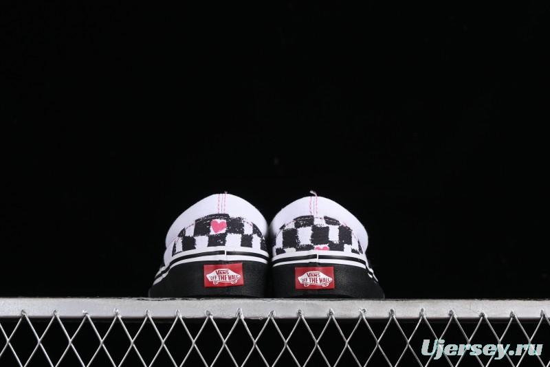 Vans Slip-On Classic Collaborative Hand-Painted Graffiti with Pink Accents and Crystal Outsole Checkerboard Slip-On - VN000CT5BPA