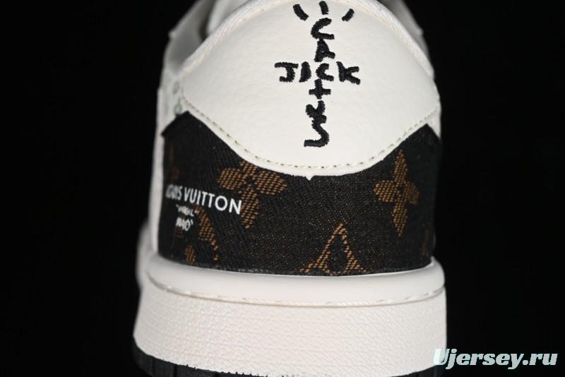 Nike Travis Scott x Fragment Design x Air Jordan 1 Low OG SP AJ1 LV Classic Black Gold Low-top Casual Sneakers - SJ2068-103