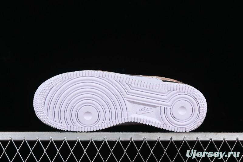 Nike Air Force 1 '07 Low Casual Sneakers with Anime-Inspired Hand-Painted Design, Broken Swoosh Shadow Effect, Brown/Black - CW2288-111