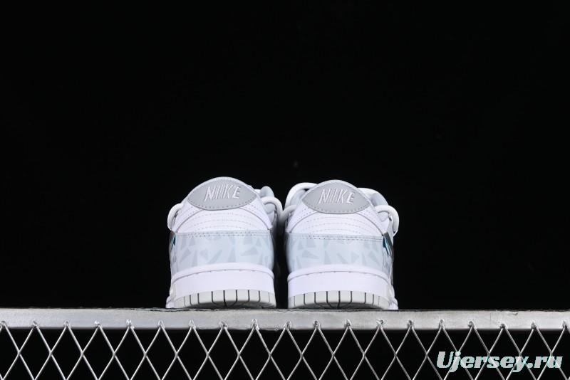 Nike Dunk Low Retro SB Casual Skate Shoes in Light Grey Blue with Silver Swoosh and Deconstructed Straps - HF0730-160