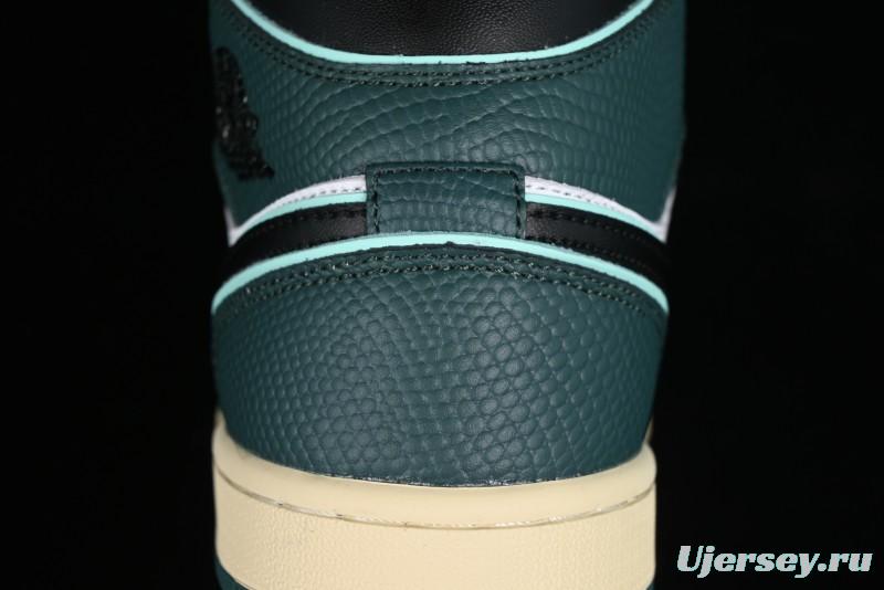 Nike Air Jordan 1 Mid AJ1 Snake Black Green Toe Mid-Top Basketball Shoes - FQ7818-100