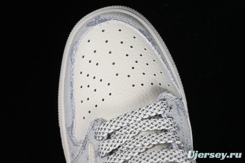 Nike Air Jordan 1 Low OG SP Travis Scott x Fragment Design LV Washed Blue Denim Casual Sneakers - SJ2068-007