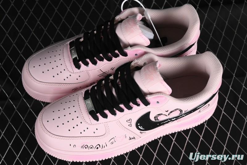 Nike Air Force 1 '07 Low Casual Sneakers with Anime-inspired Peach Pink Spray Design - CW2288-111