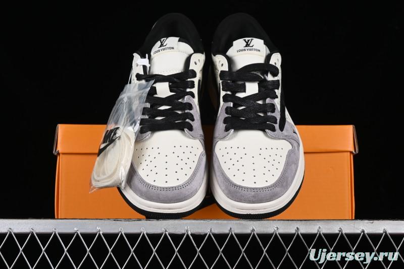 Nike Travis Scott x Fragment Design x Jordan Air Jordan 1 Low OG SP AJ1 LV Grey Black Pig Print Low-top Casual Sneakers - SJ2068-101