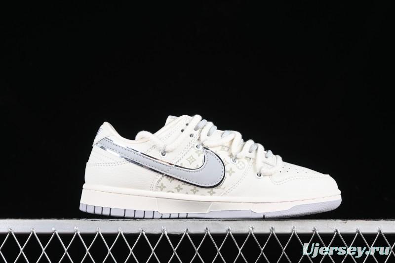Nike SB Dunk Low LV Collaboration Strap White Grey Check Anniversary High-End Custom Low-Top Casual Skate Shoes - SJ2068-245