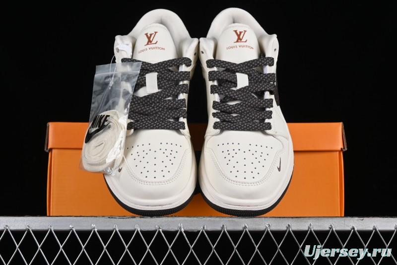 Nike Air Jordan 1 Low LV Collaboration Sneakers - Classic Monogram Swoosh in Off-White - WG8850-004
