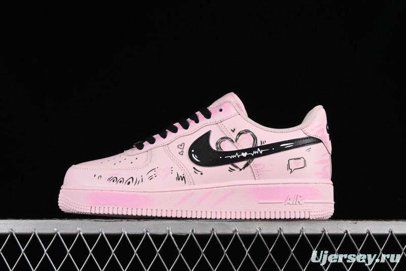 Nike Air Force 1 '07 Low Casual Sneakers with Anime-inspired Peach Pink Spray Design - CW2288-111