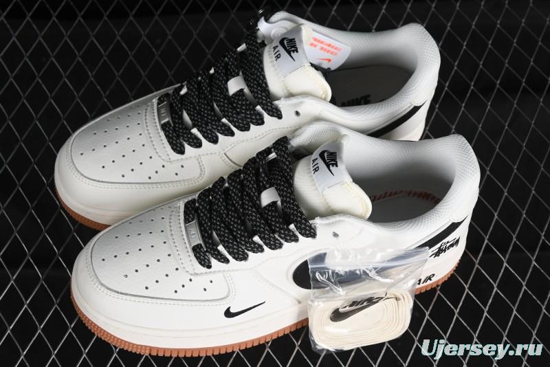 Nike Air Force 1 '07 Low Stussy Collaboration - Beige Black Gum Sole Low-Top Casual Sneakers - XZ5688-001