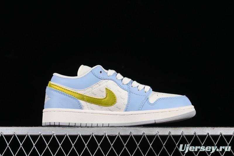 Nike Air Jordan 1 Low Stussy Collaboration - Blue Gold Custom High-End Basketball Shoes - WG8850-007