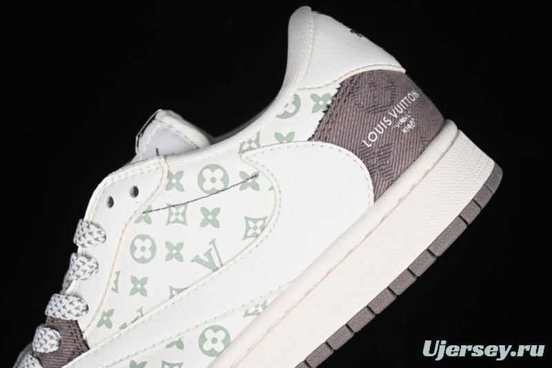 Nike Travis Scott x Fragment Design x Air Jordan 1 Low OG SP AJ1 LV Collaboration Light Grey Denim Low-Top Casual Sneakers - SJ2068-105