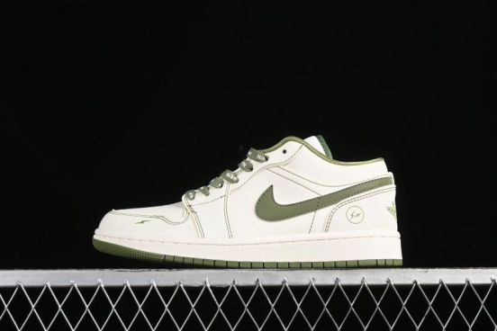 Nike Air Jordan 1 Low Retro Basketball Shoes in Off-White Olive Green - CF3688-019