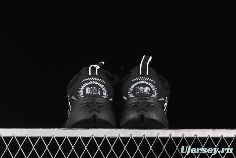 Dior Chrono Round Toe Lace-Up Lifestyle Casual Running Sneakers - 6865 BLACK WHITE