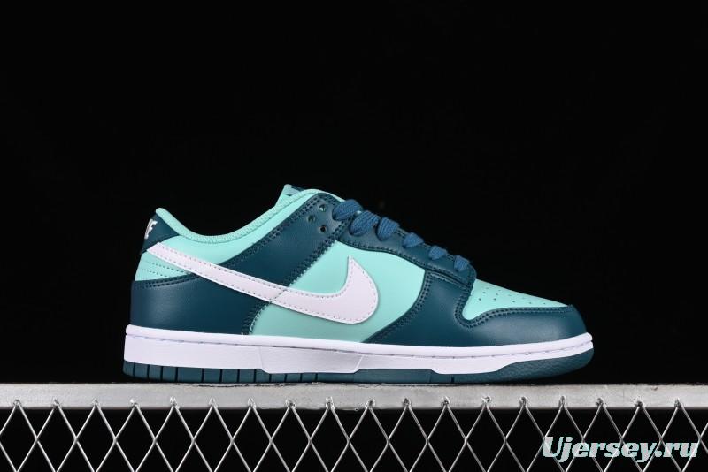Nike Dunk Low SB Skateboarding Shoes in White and Geode Teal - DD1503-301