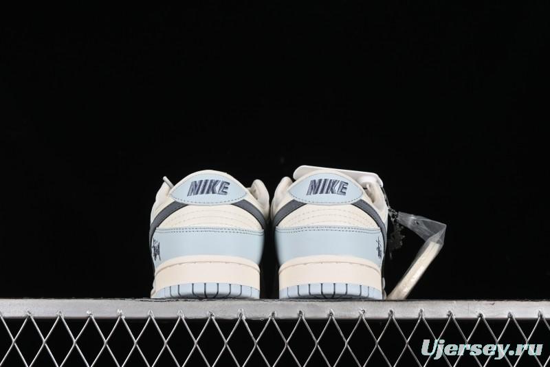 Nike SB Dunk Low Stussy Collaboration Anniversary Edition Light Blue Custom Low-Top Casual Skate Shoes - CF3688-012