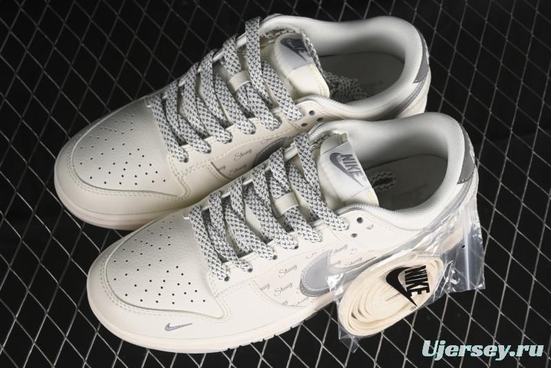 Nike SB Dunk Low Stussy Collaboration - White Grey Double Swoosh Anniversary High-End Custom Low-Top Casual Sneakers - XX2025-206