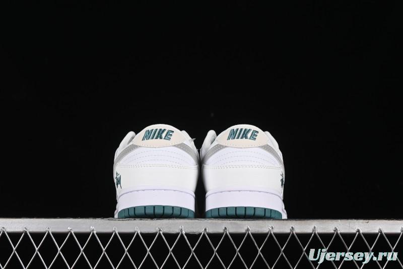 Nike SB Dunk Low Stussy Collaboration - White Grey Green Print Anniversary High-End Custom Low-Top Casual Skate Shoes - XX2025-808