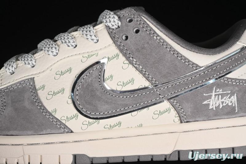 Nike SB Dunk Low Stussy Collaboration - Grey Pig Suede Patchwork Anniversary Custom Low-Top Casual Skate Shoes - CF3688-016