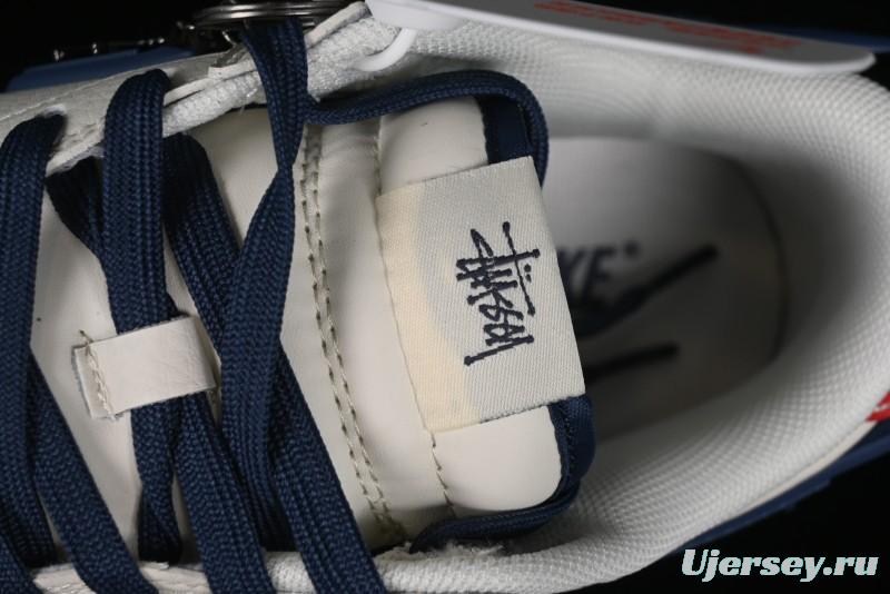 Nike SB Dunk Low Stussy Collaboration - Off White with Big Blue Swoosh Anniversary High-End Custom Low-Top Casual Skate Shoes - XY1688-009