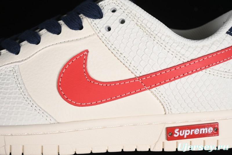 Nike SB Dunk Low Supreme Collaboration - White Dragon Scale Anniversary Custom Low-Top Casual Skate Shoes - BB8685-101