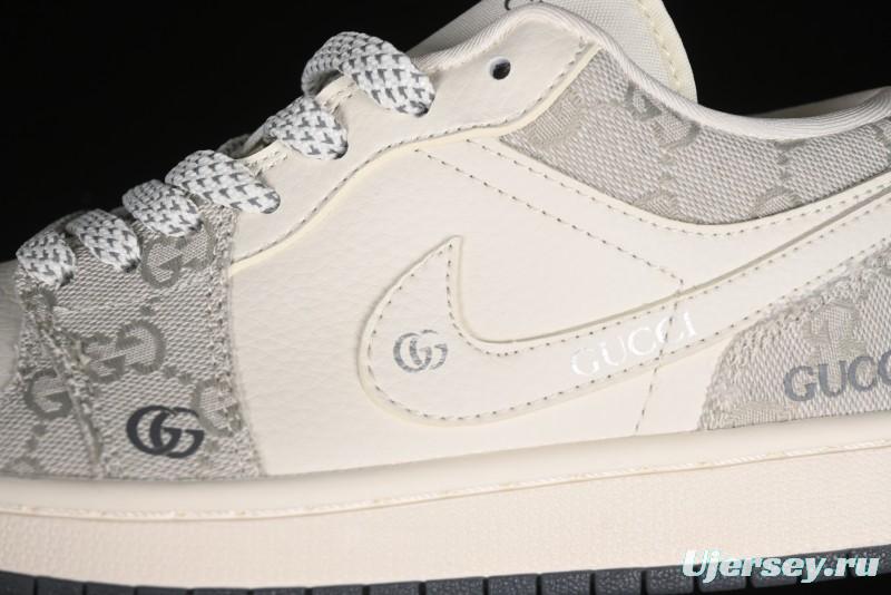 Nike Air Jordan 1 Low Gucci Collaboration - Smoke Grey Pattern High-End Custom Retro Basketball Shoes - DM5688-101