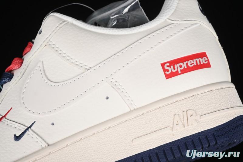 Nike Air Force 1 '07 Low Supreme Collaboration - Beige Red Blue Double Swoosh Casual Sneakers - XZ6188-008