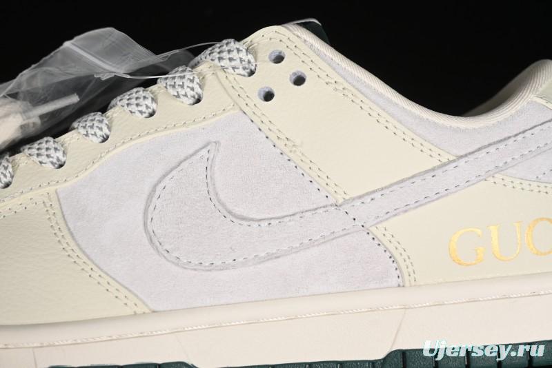 Nike SB Dunk Low Gucci Collaboration - Beige with Yellow Swoosh Anniversary High-End Custom Low-Top Casual Sneakers - DQ1098-390