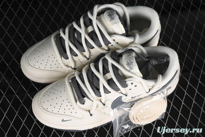 Stussy x Nike Dunk Low SB Sneakers in Off-White and Gray with Stussy S Titanium Accessory - SJ2068-275