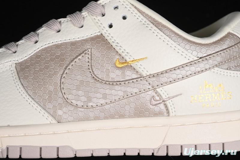 Nike SB Dunk Low Hermes Collaboration - Snake Print Brown Swoosh Low Top Casual Skate Shoes - XD6188-040