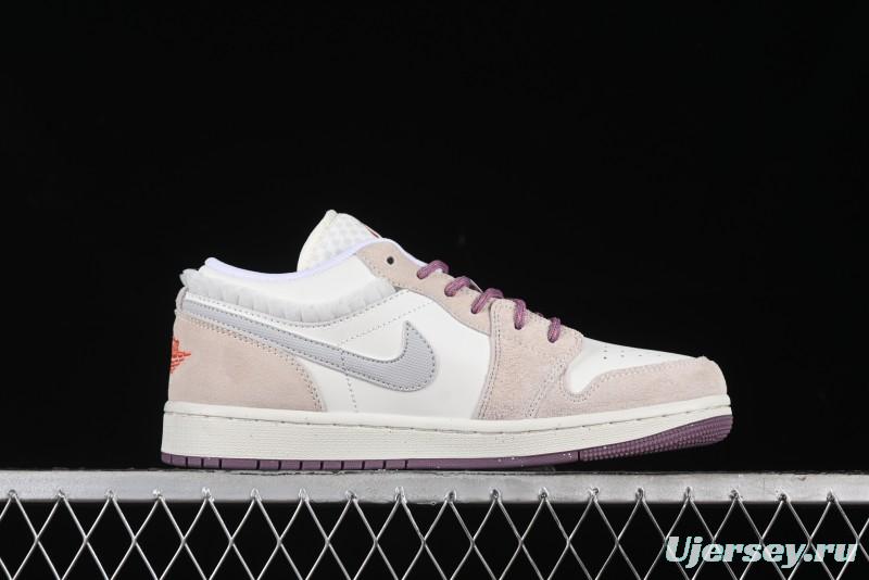 Nike Air Jordan 1 Low Retro Casual Sneakers with Smooth Leather and Suede - FQ8094-100