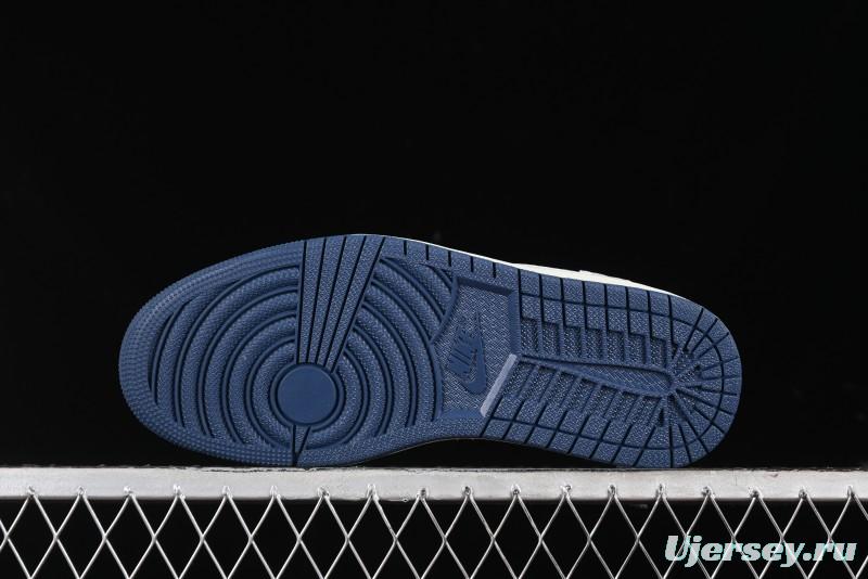 Nike Travis Scott x Fragment Design x Air Jordan 1 Low OG SP AJ1 Levi's Collaboration - White Blue Canvas Low Top Casual Sneakers - JH6088-605