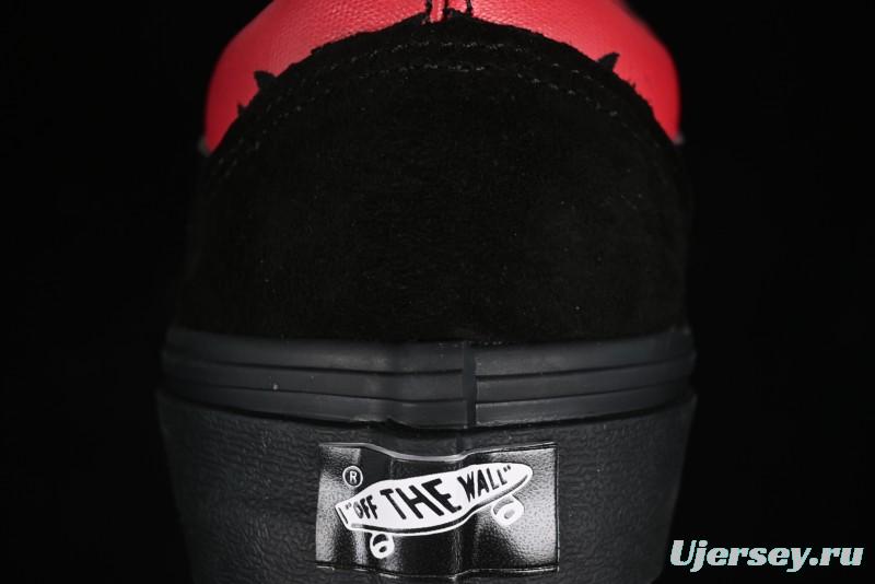 Vans Knu Skool High Street American Retro Canvas Skate Shoes in Black Red - VN0009BCRTU