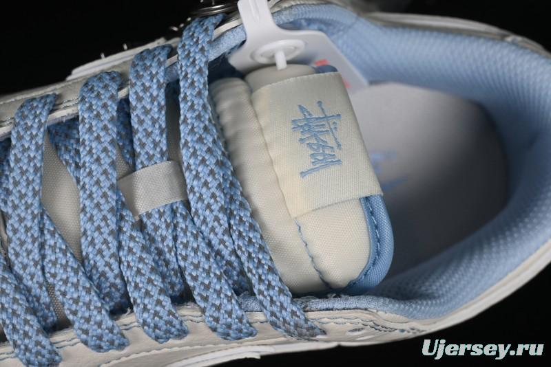 Nike SB Dunk Low Stussy Collaboration - Blue Double Swoosh Anniversary Custom Low-Top Casual Skate Shoes - BB1818-101