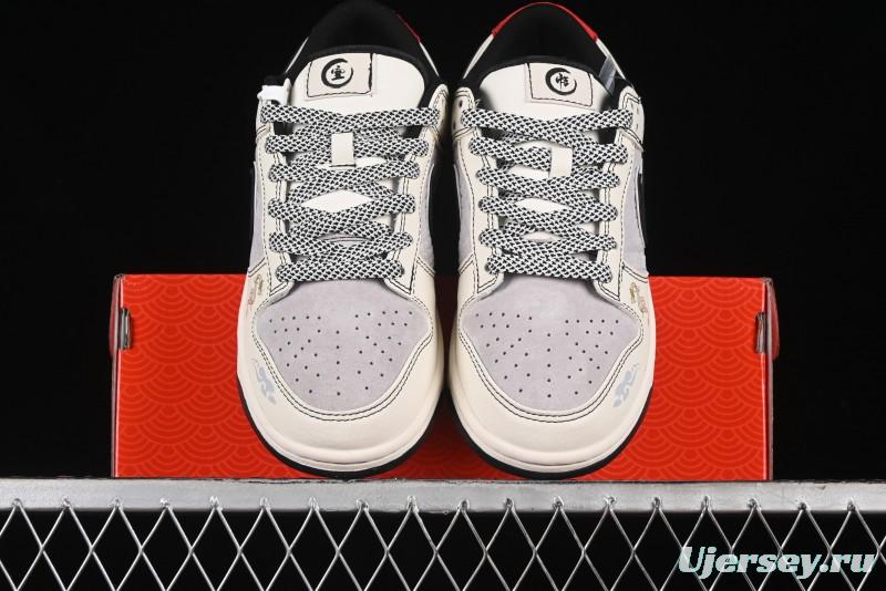 Nike SB Dunk Low Black Wukong Series - Beige Grey Black Swoosh Anniversary Custom Low-Top Casual Skate Shoes - SJ1089-014