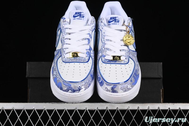 Nike Air Force 1 '07 Low DIY Blue and White Porcelain Dragon Embroidery Casual Sneakers - CW2288-201
