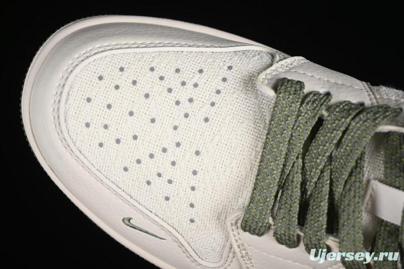 Nike Air Jordan 1 Low AJ1 Gucci Collaboration - Beige Green Knit High-End Custom Retro Basketball Shoes - DM5688-103