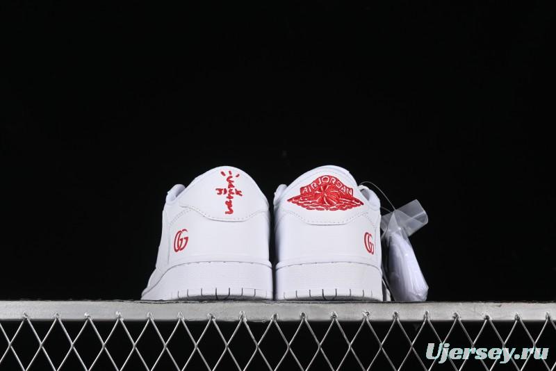 Nike Travis Scott x Fragment Design x Air Jordan 1 Low OG SP AJ1 Gucci Collaboration - White Low-Top Casual Sneakers LJ5188-014
