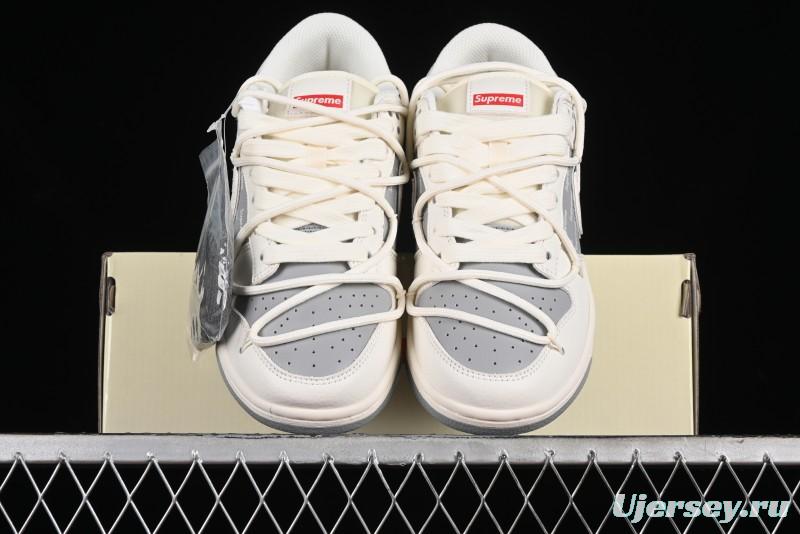 Nike SB Dunk Low Supreme Collaboration - Beige White Fox Lettering Anniversary High-End Custom Low-Top Casual Skate Shoes - JJ5688-106