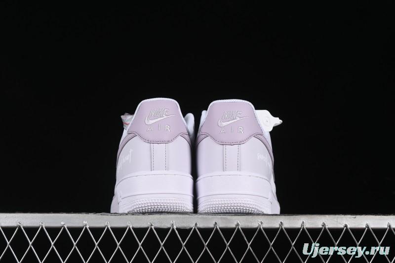 Nike Air Force 1 '07 Low Casual Sneakers with Anime-Inspired Light Gray Purple Spray Paint Design - DY8899-004