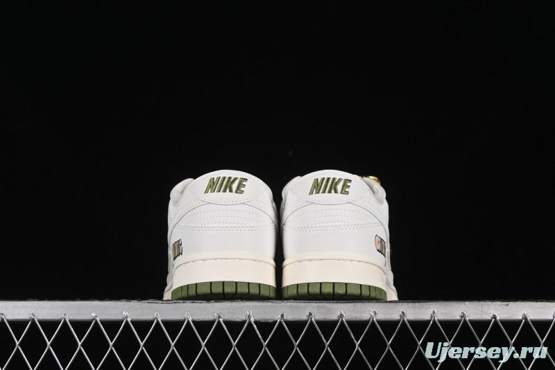 Nike SB Dunk Low Gucci Collaboration - Off White with Green Swoosh Anniversary High-End Custom Low-Top Casual Skate Shoes - KK1888-007