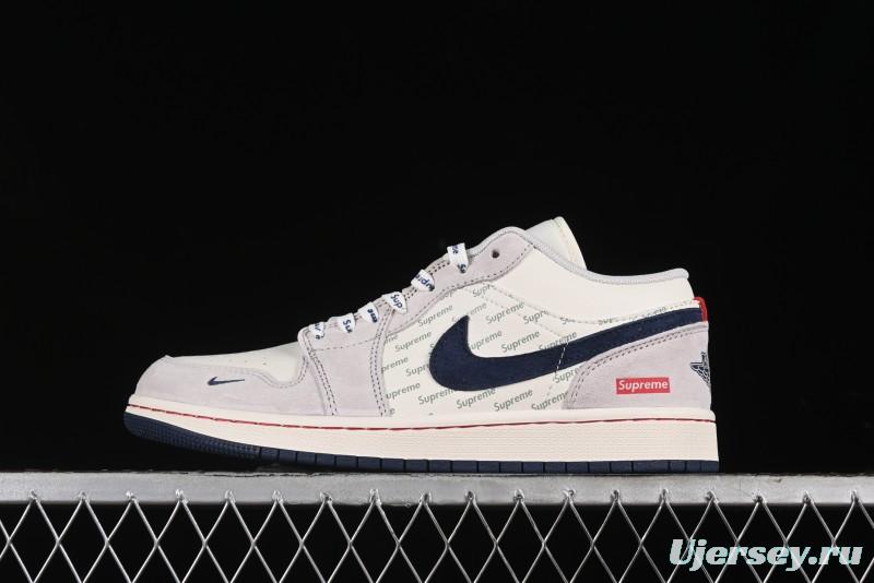 Nike Air Jordan 1 Low Supreme Collaboration - Pig Grey Print Custom Retro Basketball Shoes - LJ6688-009