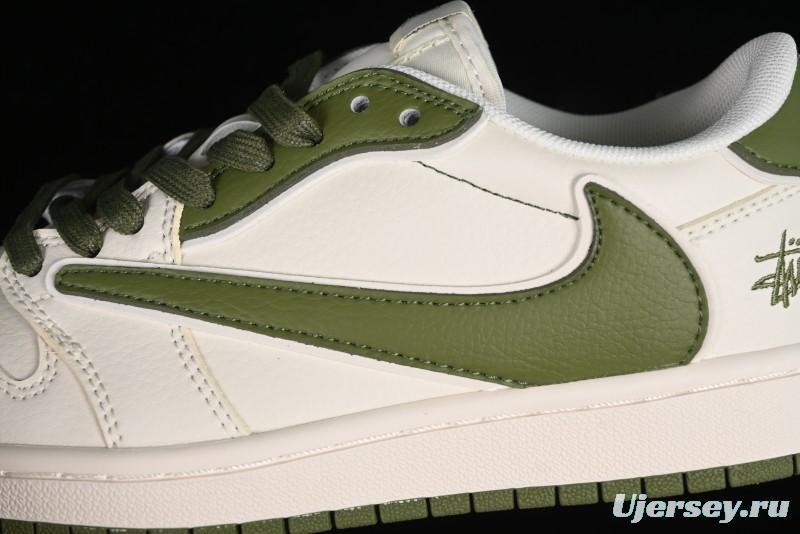 Nike Travis Scott x Fragment Design x Air Jordan 1 Low OG SP AJ1 Retro Sneakers in Sail Military Green - DM6688-602