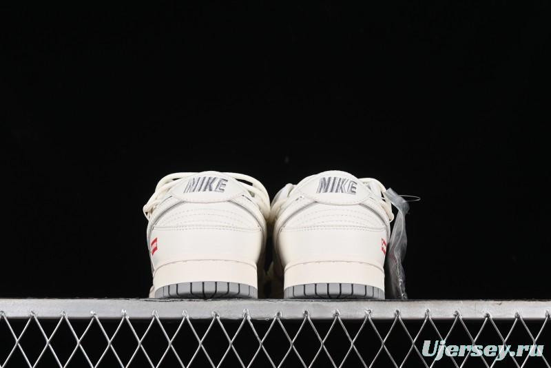 Nike SB Dunk Low Supreme Collaboration - Beige White Fox Lettering Anniversary High-End Custom Low-Top Casual Skate Shoes - JJ5688-106