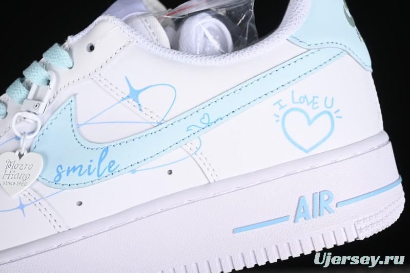 Nike Air Force 1 '07 Low Anime LOVE Series White Blue Spray Paint Casual Sneakers - CW2288-111