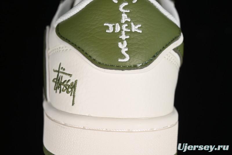 Nike Travis Scott x Fragment Design x Air Jordan 1 Low OG SP AJ1 Retro Sneakers in Sail Military Green - DM6688-602