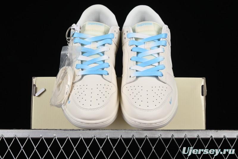 Nike SB Dunk Low Supreme Collaboration - Light Blue Double Swoosh Anniversary Customized Low-Top Casual Sneakers - BB8675-108