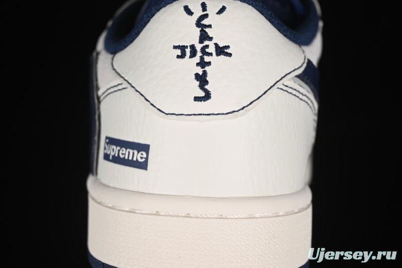 Nike Travis Scott x Fragment Design x Air Jordan 1 Low OG SP AJ1 Supreme Collaboration - Dark Blue Swoosh Low-Top Casual Sneakers - XZ2268-001